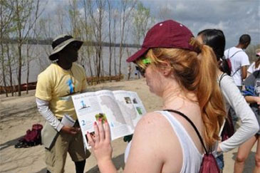 Student looking at a River Map
